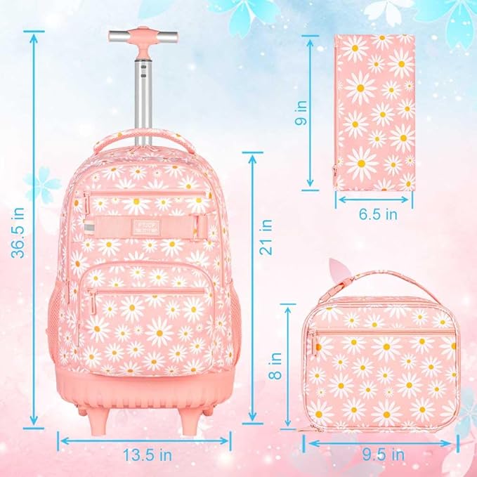 Rolling Backpack for Womens and Mens, Adults Wheeled Bookbag with Lunch Box for Girls and Boys.
