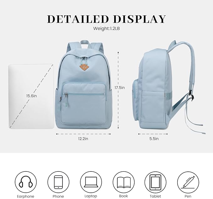 Lohol Classic Backpack for School Travel College, Durable Water Resistant Bookbag (Blue)