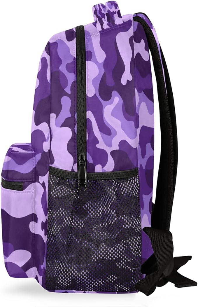 Pardick Camouflage Camo Purple Backpack for Kids Girls Boys Lightweight School College Students 18in Bookbag Large Capacity Computer Backpacks Laptop Rucksack Travel Gym Hiking Camping Daypack