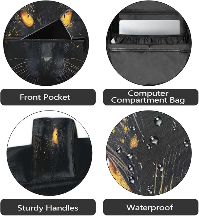 Pardick Black Cat Backpack for Kids Girls Boys Lightweight School College Students 18in Bookbag Large Capacity Computer Backpacks Laptop Rucksack Travel Gym Hiking Camping Daypack