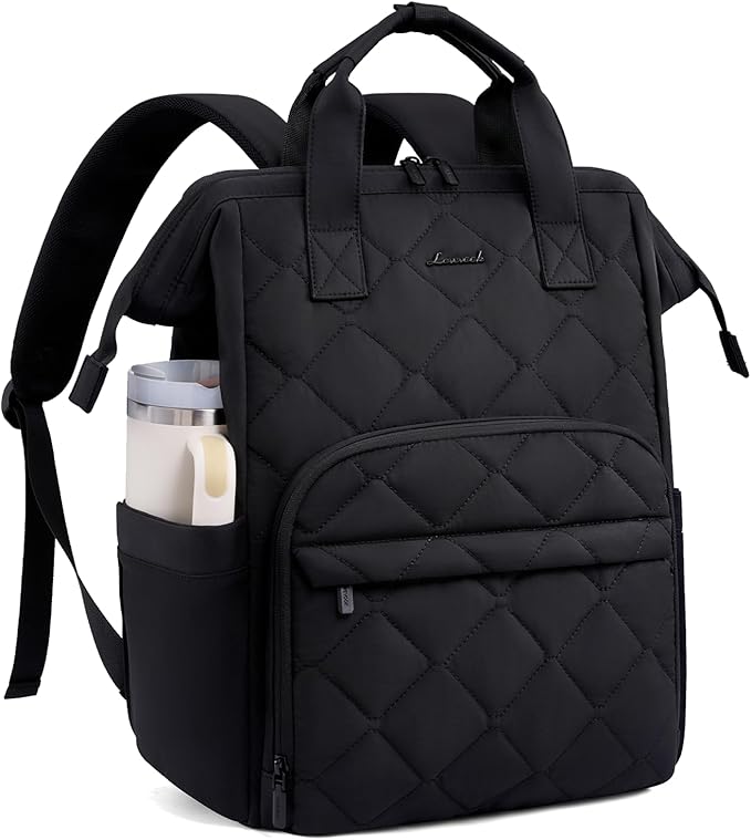 LOVEVOOK Laptop Backpack for Women, 15.6 inch Work Travel Backpack Purse, Puffer Quilted Laptop Backpack Casual Daypack for Nurse Teacher，Black