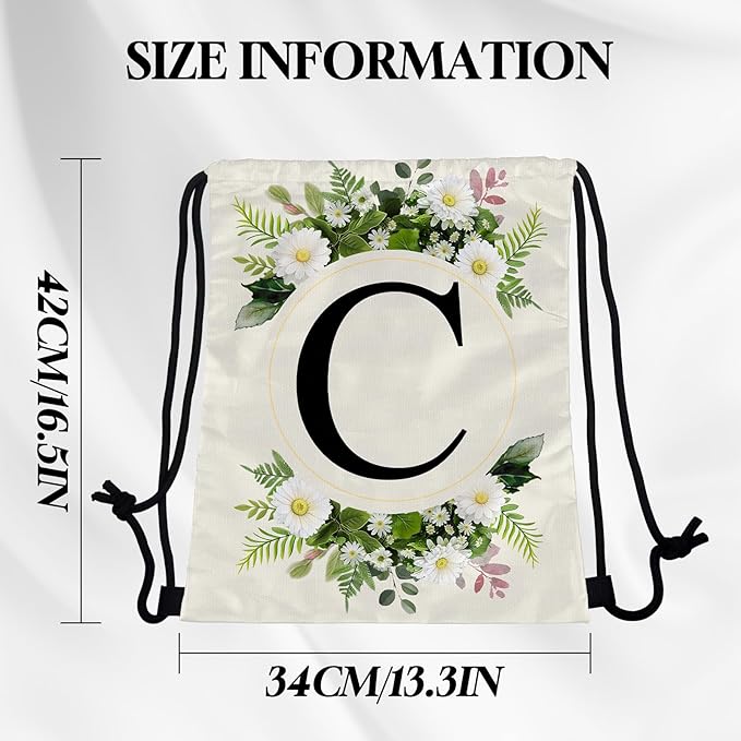 Initial Letter Drawstring Backpack String Sports Gym Bags Waterproof Sackpack Cute for Men Women Beach (13"×17") (Letter-C)