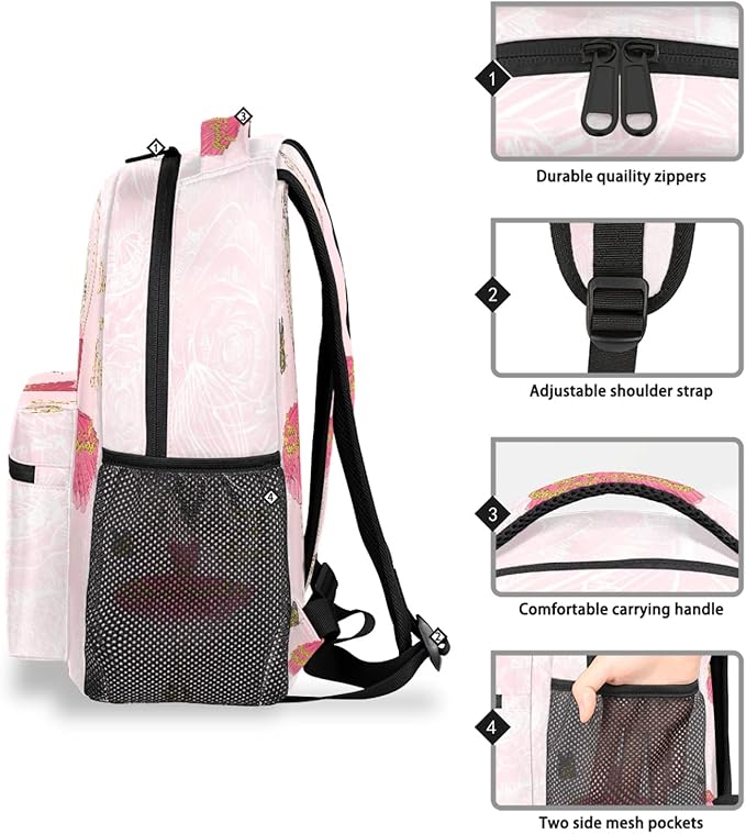Pardick Backpacks Boys Girls, Cute Pink Ballet Girl Lightweight School Backpack Laptop College Bookbag, Travel Casual Daypack, Hiking Camping Computer Rucksack