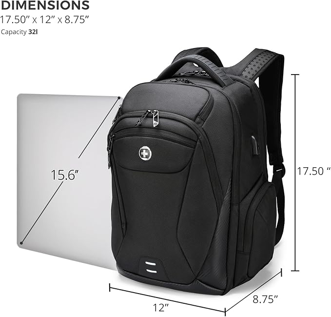 Swissdigital Design Men's Laptop Backpack for College and Business Travel with Integrated USB Charging Port and RFID Protection Fits Laptops up to 15.6 Inch, Black | SD1695-01