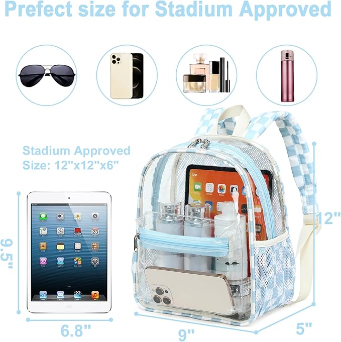 BTOOP Clear Mini Backpack for Stadium Events 12x12x6 Small Transparent Backpacks Plastic See Through Clear Bag for Concerts Work Festival Security Travel