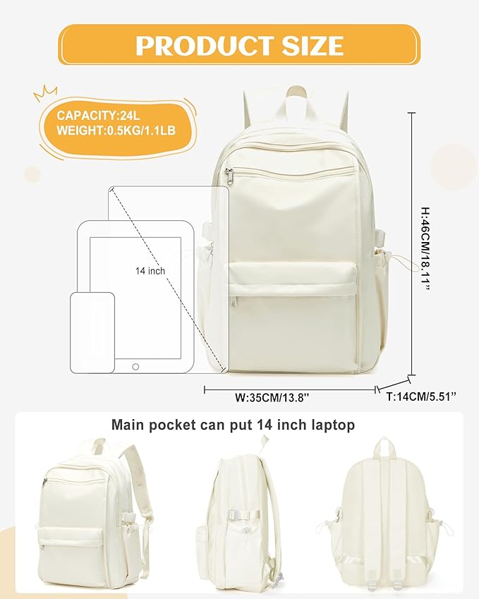 School Backpack for Teen Girls Lightweight College Backpack Women Travel Backpacks Waterproof High School Bookbag for Men Classic Casual Daypacks(Beige)