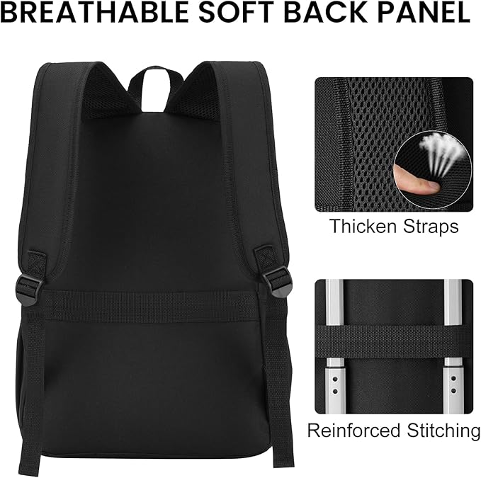 Large Casual Laptop Backpack,School Backpack Large Bookbag with USB for High School College Students Office Business Fits 17.3 Inch Notebook, Black