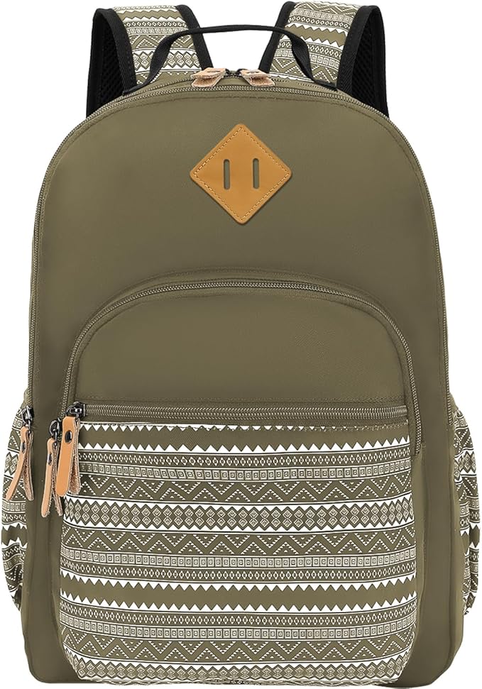 Leaper Geometric Backpack for School Laptop Backpack for Men Women Water-resistant Bookbags Travel Backpack Girls Army Green