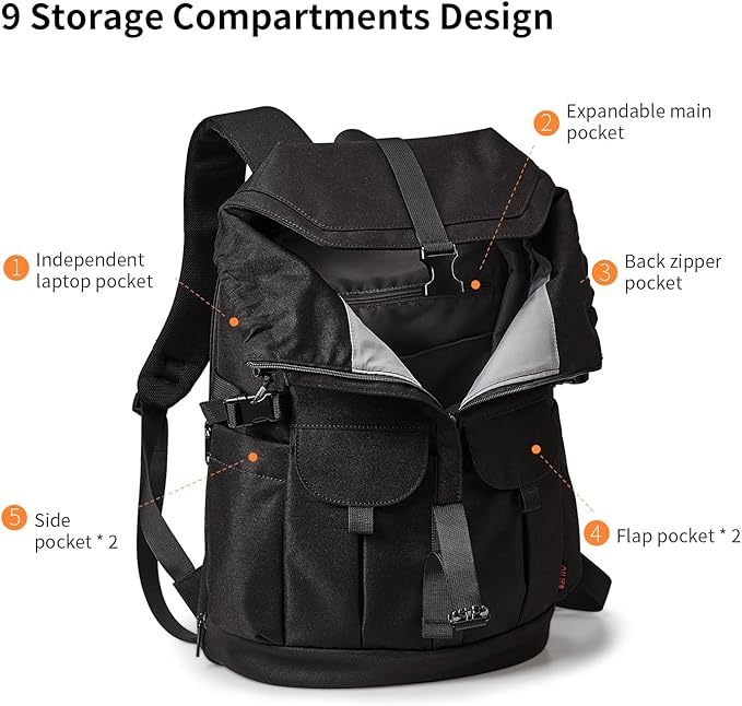 aji Travel Laptop Backpack for Men Women, Large School BackpackFit 17 Inch Laptop, Carry on Backpack for Airplanes, Water Resistant & Comfortable College Computer Backpack(Obsidian Black)
