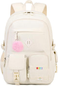 Girls Laptop Backpack Corduroy Bookbag For Teen Big Studen School Bag Durable Travel Daypack (2white)