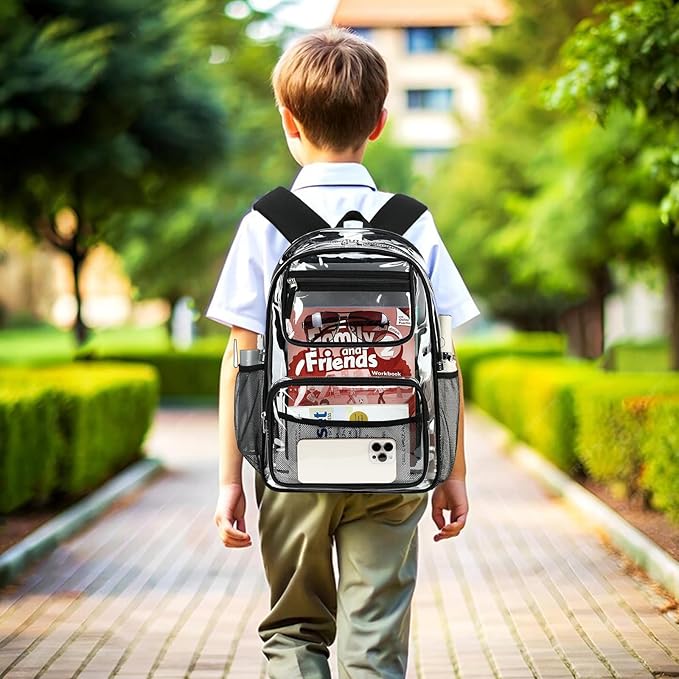 Bluboon Clear Backpack Heavy Duty Kids Boys Clear Bookbag See Through Backpacks with Pencil Case for College Work (Transparent Black)