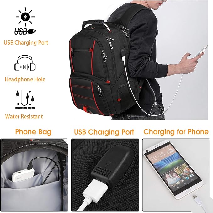 LTINVECK Travel Laptop Backpack, Extra Large Backpack for Men Women with USB Charging Port, TSA Friendly Heavy Duty Big Business Computer Backpacks Bag Fit 17 Inch Laptops, RFID Backbag