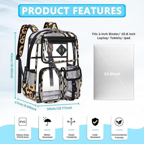 Clear Backpack for School,Heavy Duty PVC Transparent Bookbag for Girls Stadium Approved See Through Backpack