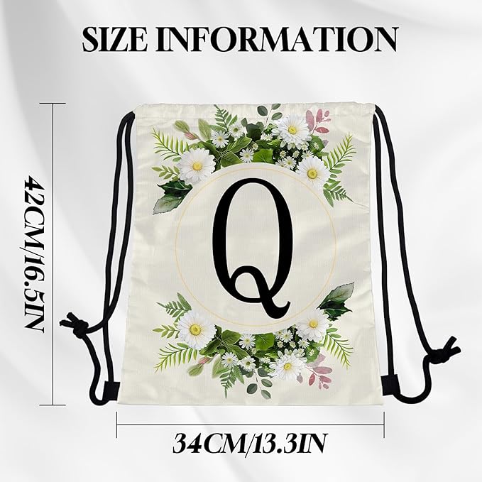Initial Letter Drawstring Backpack String Sports Gym Bags Waterproof Sackpack Cute for Men Women Beach (13"×17") (Letter-Q)