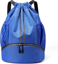 Drawstring Backpack Gym Bag with Shoes Compartment for Soccer, Basketball, Swim, Water-Resistant String Backpack Beach Cinch for Women Men, Blue