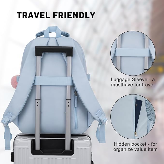 School Backpack for Teen Girls,Book Bag with Laptop Compartment,Laptop Backpack Fits 15.6Inch Notebook for Travel,College Back Pack for Girls Middle and High School,Mochilas Escolares para Niñas,Blue