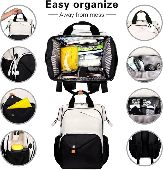 Hap Tim Laptop Backpack for Men, Women, Travel, Work, Nurse, Teacher, Khaki Black (7651-BH)