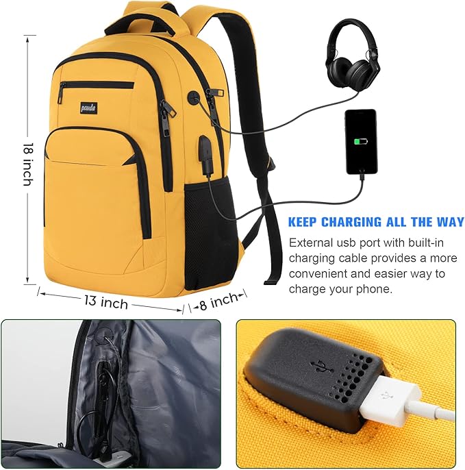 Paude Backpack for School, Laptop, Teens 15.6 Inch College Backpack for University, Business, Work, Travel - Orange