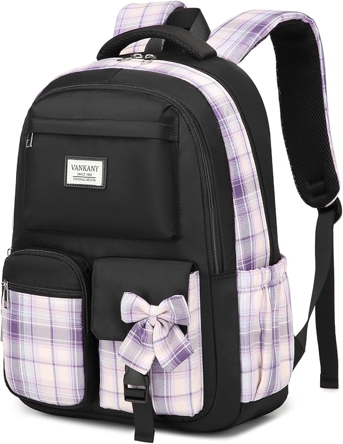 Girls Backpack Teen Girls Bookbag, Big Student School Backpack for Middle High School College Women Cute Schoolbag for Kids Teenage Back Pack (Black Purple)