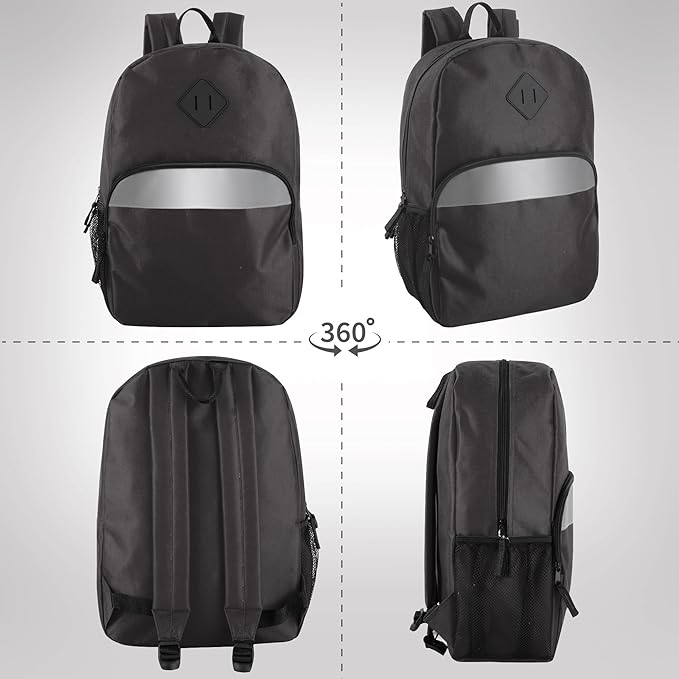 Trail maker Reflective School Backpack for Kids | Colorful Backpack with Adjustable Straps, Side Water Bottle Pockets (Black)