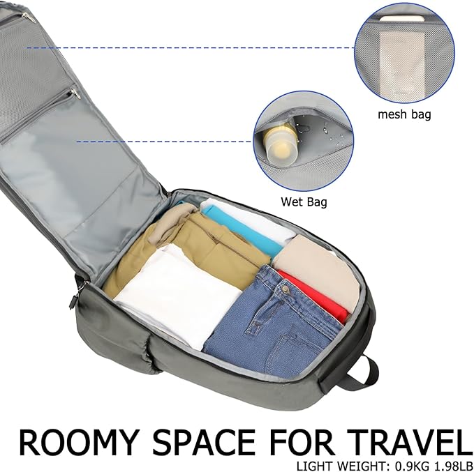 Goloni Airline Approved Travel Backpack 35L - Under Seat Carry On, Water Resistant 15.6 Inch Laptop Compartment for Men Women Work Travel,Gery