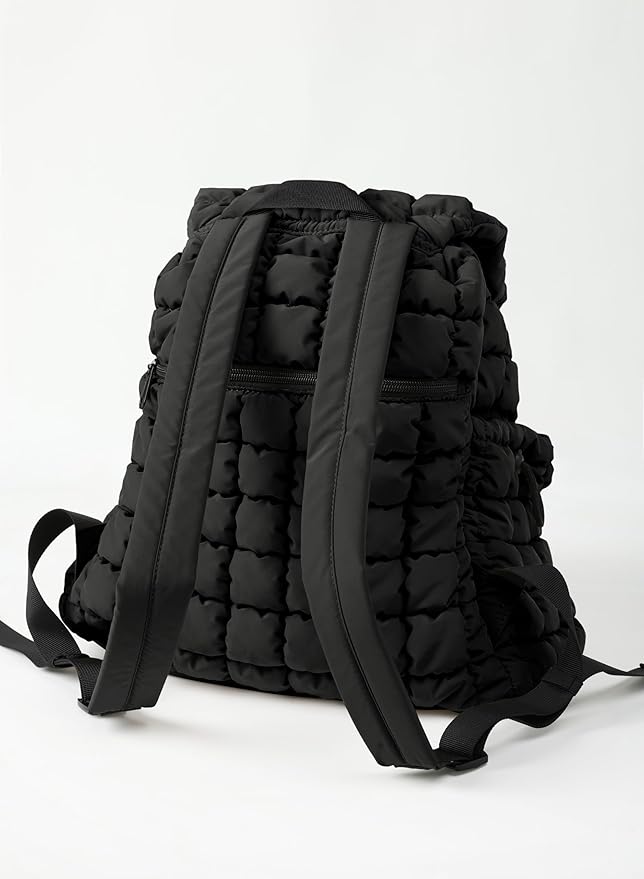ODODOS Quilted Backpack 2.0 for Women Lightweight Puffer Hiker Pack Drawstring Padding Travel Gym Bag, Black