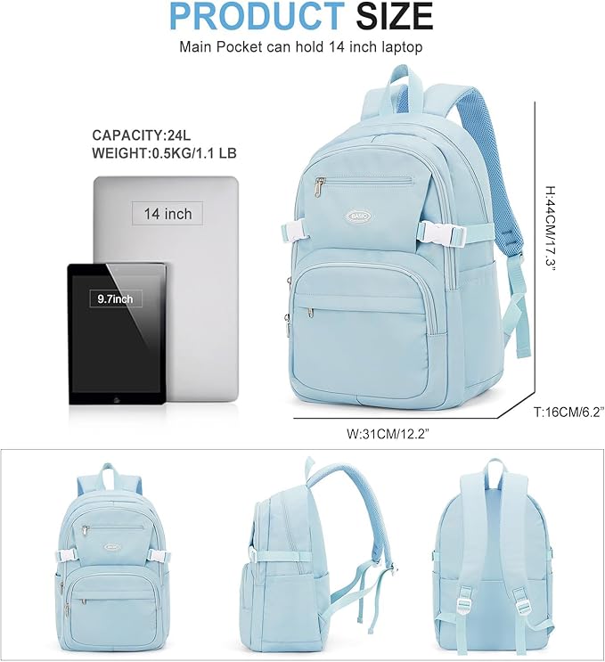 Lightweight Backpack for College & High School Backpack With Lots of Pockets Cute School Bag for Girls Boys, Large Capacity Bookbag for Women Men, Waterproof Teens Casual Daypack Backpack(Blue)