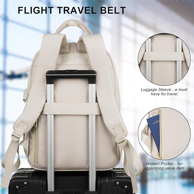 Girls Laptop Backpacks 15.6 Inch,Large Capacity School Bag College Backpack with USB Charging Port,Fashion Bookbags Computer Bag for Teens Students,Off-white