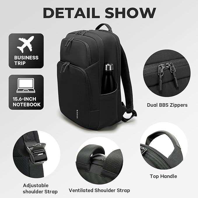 BANGE Casual Daypacks With Separated 15.6 Inches Laptop Compartment, FAA Flight Approved Weekender Bag Carry on Backpack, Waterproof Commute Work for Men and Women