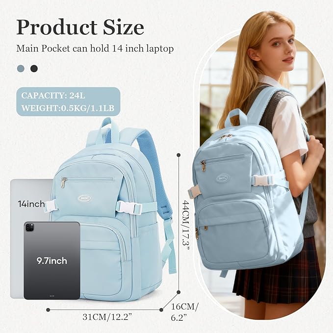 weradar Lightweight School Backpack For Women Men,Waterproof High School Bag,Casual Daypacks Backpack With Lots Of Pockets,Aesthetic College Backpack For Boys Girls(Blue)