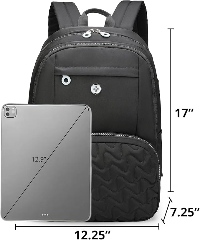 Swissdigital Design Backpack for Women, 15.6 inch Laptop College Black Medium Simple Modern Backpacks for School with USB Charging Port for Womens Girls | SD1711-01