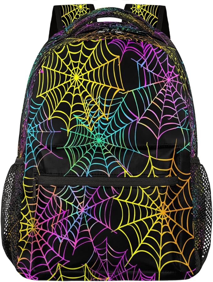 Pardick Colorful Spider Web Backpack for Kids Girls Boys Lightweight School College Students 18in Bookbag Large Capacity Computer Backpacks Laptop Rucksack Travel Gym Hiking Camping Daypack