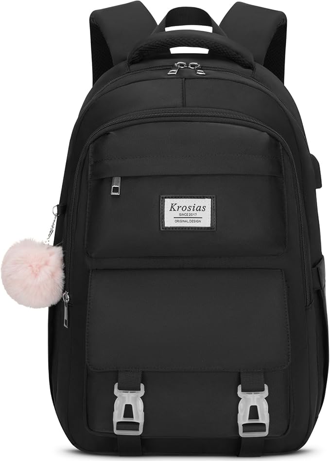 School Backpack for Girls Teens, Cute Aesthetic College Backpacks Large 15.6 Inch Laptop Bag Preppy Bookbag for Women Students Travel (Black)