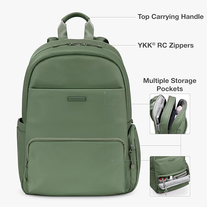 Traveler's Choice Iria 20L Backpack for Women, Water Resistant Travel Bag Daypack, Work, College, Business, Commuter, Green, Carry-on Laptop Backpack