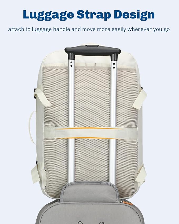 Hynes Eagle Carry on Backpack 38L Large Travel Backpack for Women Flight Approved Weekender Bag Laptop Backpack Men 15 inches Beige