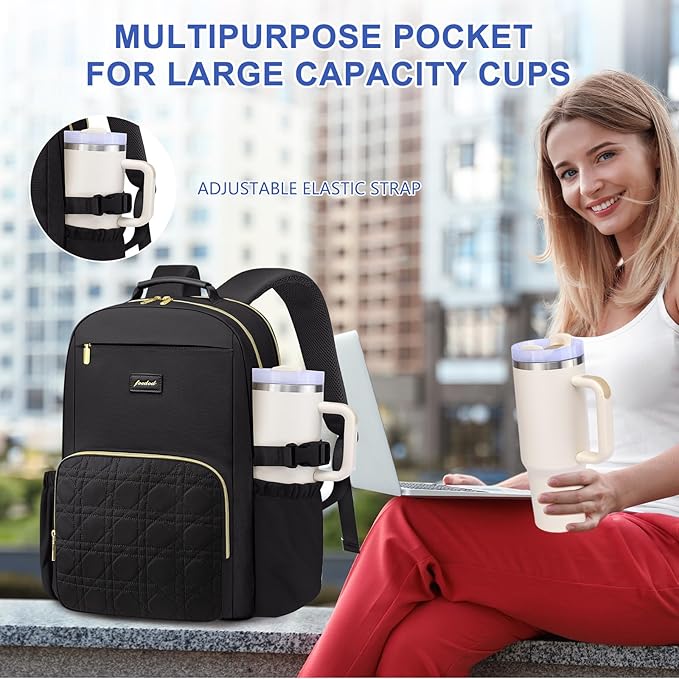 Laptop Backpack for Women Bookbag: 15.6 inch Work Backpacks with Pouch Pocket for Large Capacity Cup & USB Charger College Book Bag Travel Business Nurse Teacher Bookbags Anti-theft Back Pack