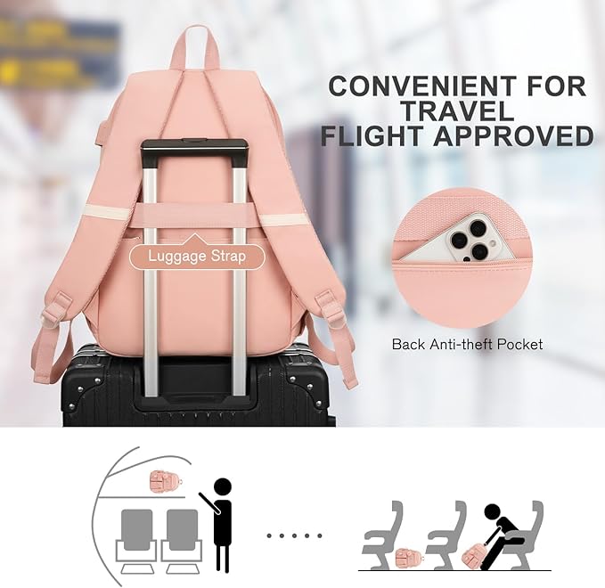 Backpack for Teen Girls, 15.6 Inch Laptop Backpack Cute Kids Bookbag for Middle School College Students, Large School Bag for Women (Pink)