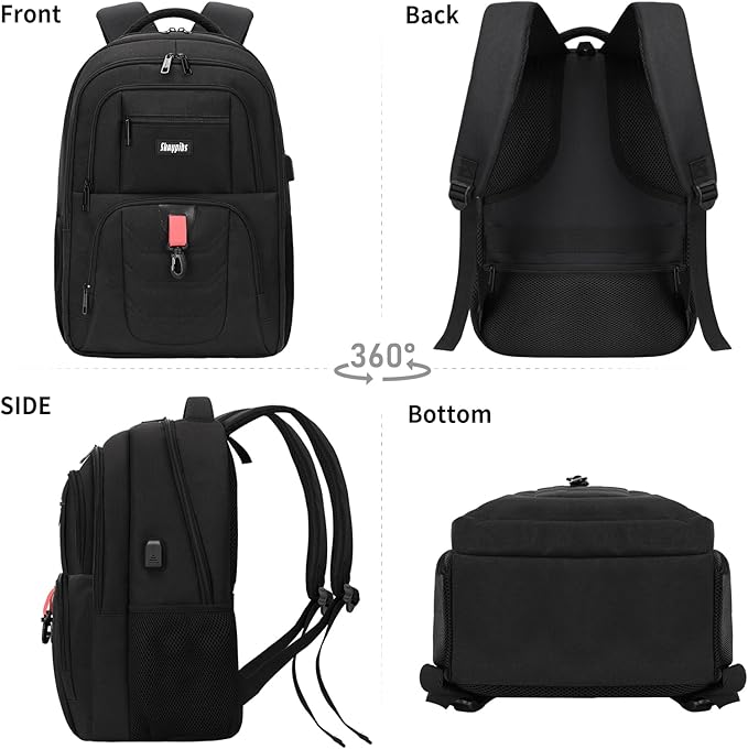 School Backpack for Boys Teens, Black Backpack for Men Women, 15.6 Inch Laptop Backpacks with USB Port, Water Resistent book bag, Work College Student Bookbag, back pack