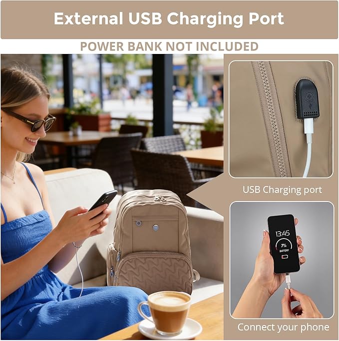 Swissdigital Design Backpack for Women, 15.6 inch Laptop College Khaki Medium Simple Modern Backpacks for School with USB Charging Port for Womens Girls | SD1711-75