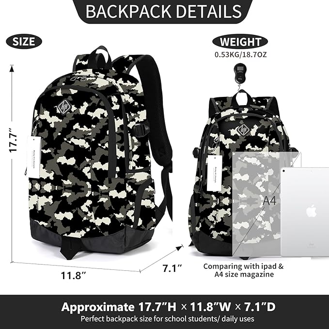 rickyh style School Backpack Travel Bag for Men & Women Lightweight College Back Pack with Laptop Compartmen