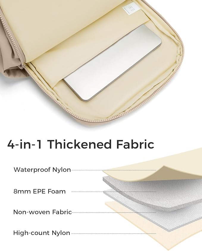 FODOKO Backpack for Work, Casual Backpack for Women Men Daypack Backpack for Travel College Bookbag Separate Compartment for 15.6 Inch Notebook Beige