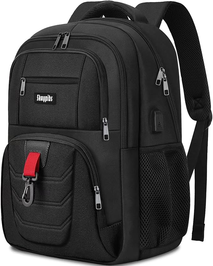 School Backpack for Boys Teens, Black Backpack for Men Women, 15.6 Inch Laptop Backpacks with USB Port, Water Resistent book bag, Work College Student Bookbag, back pack