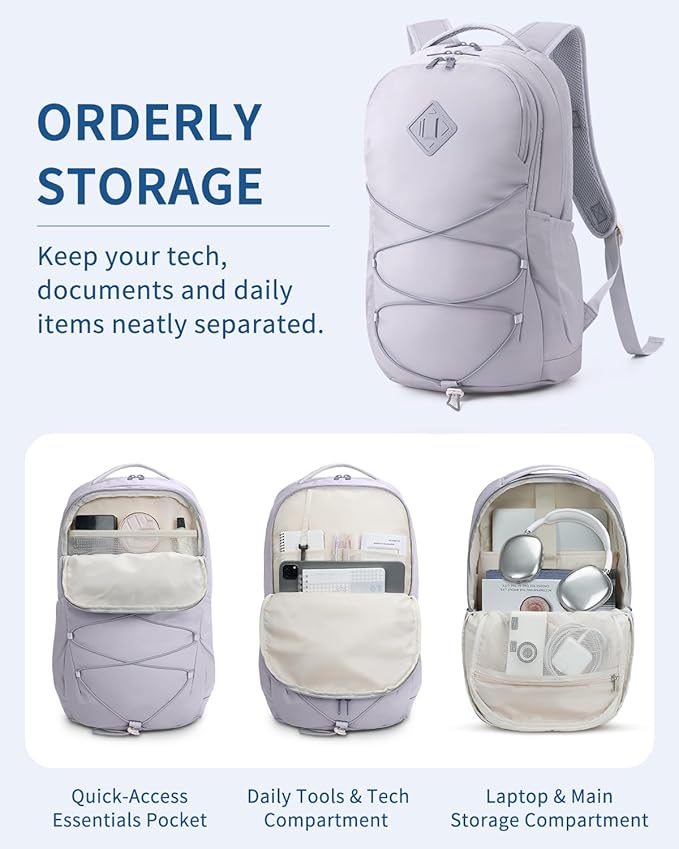WANDF 15.6-Inch Laptop Backpack for Women, Travel Backpack Water-Resistant Lightweight College Work Backpack (Light Grey)
