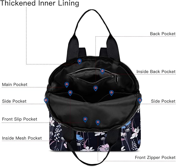 Women’s Backpack Purse Medium Size with Trolley Sleeve, Adjustable Strap/Top Handle, Water Resistant Travel Daypack, Dreamy Flower