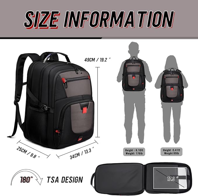 Z-MGKISS Travel Backpack, TSA Airline Approved, Travel Laptop Backpack with USB Charging Port, Large,Grey