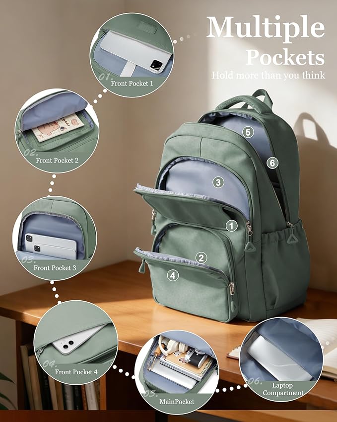 School Backpack for Women Men Cute Backpack for College Students Lightweight High School bag for Teens Girls Boys Waterproof Casual Daypacks Bookbag(Green)
