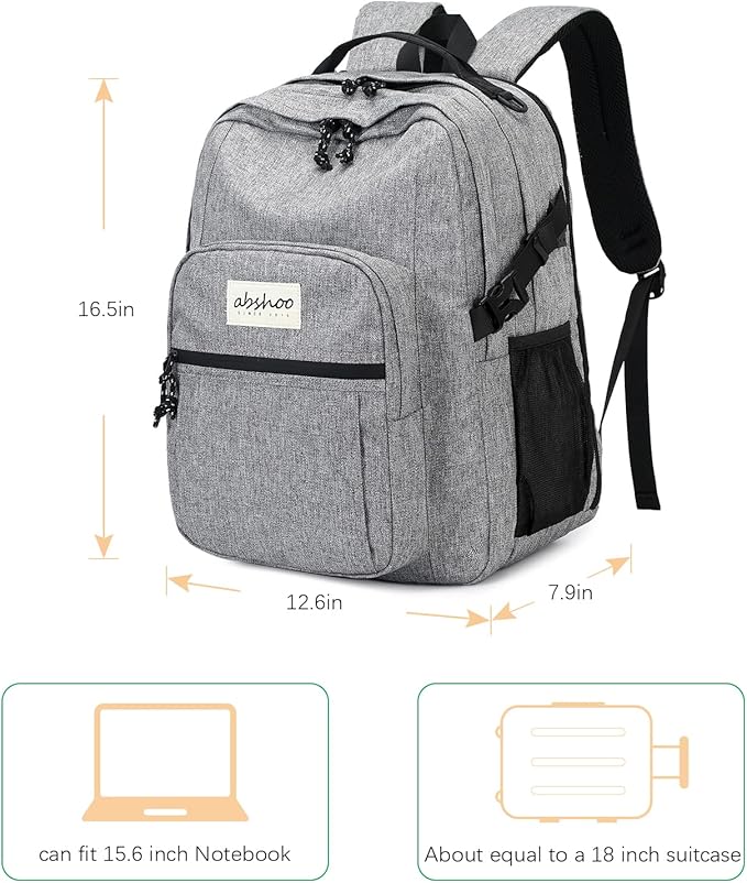 abshoo Classical Laptop Travel Backpack for Women Men College School Bookbag With USB Charging Port (Grey)