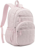 Bookbag for Women, Teen Girls Backpack for High School College Student, Puffer Quilted Back Pack Cute Laptop Backpack for Work Travel Mom Casual Daypack, Pink