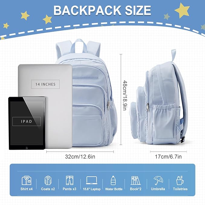 weradar School Backpack For Women Men, Lightweight Casual Daypack College Backpacks, Aesthetic Students Bookbag, Backpack With Lots Of Pockets,Cute High School Bag For Boys Girls(Blue)