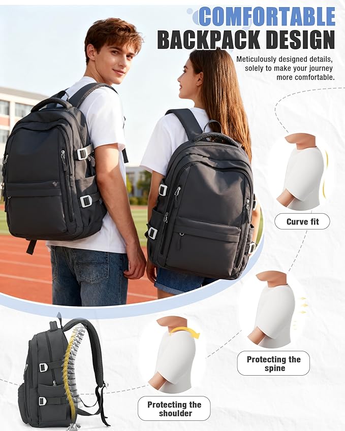 BOXSAM Lightweight Backpack for Women, Large Laptop Travel Backpack Casual Daypack Bag Rucksack for Men.Grey